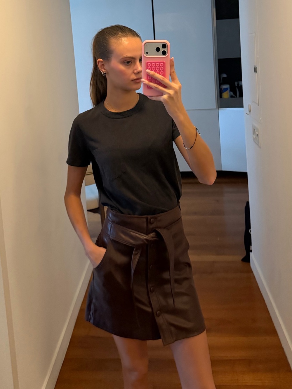 Urban Outfitters Brown Faux Leather Belted Mini Skirt